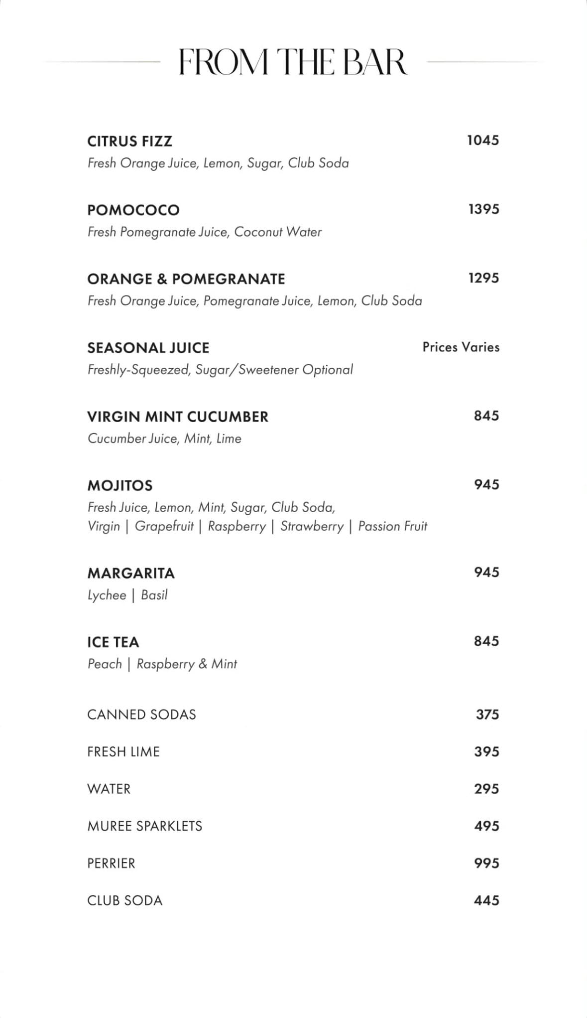 Fuoco Islamabad menu: mocktails and cold drinks, with prices