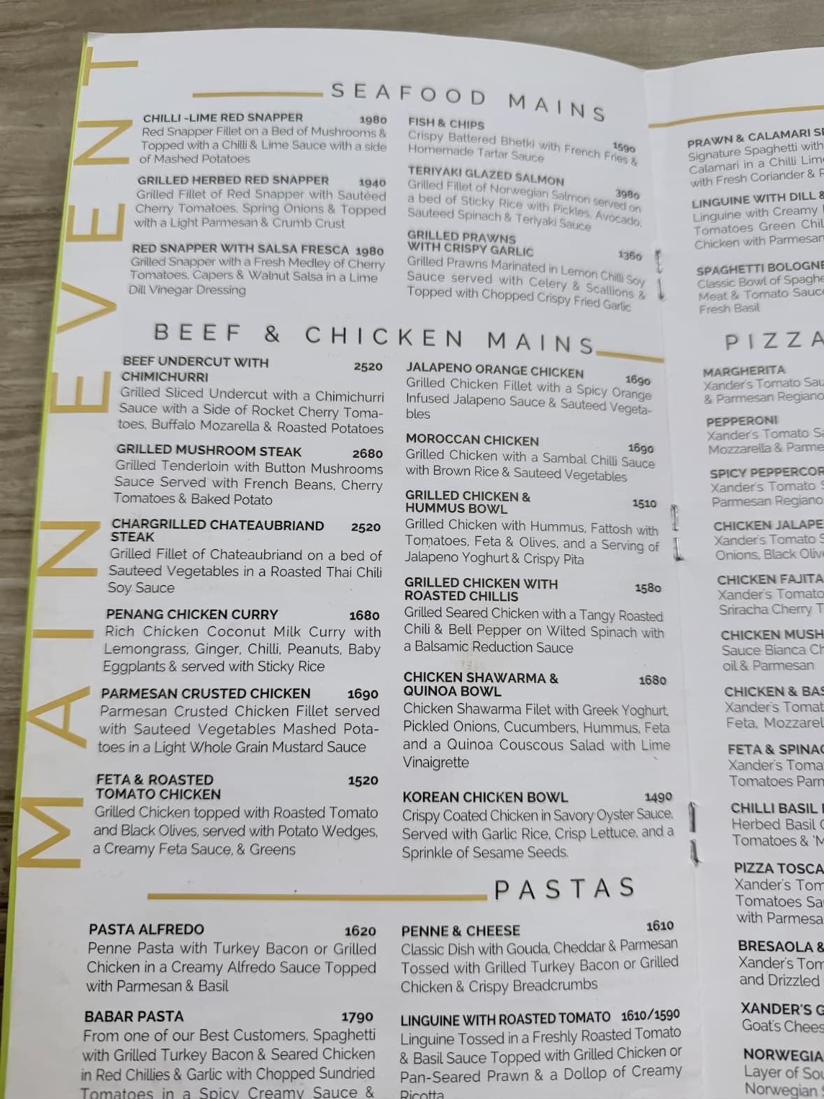 Xander’s Clifton menu: seafood, beef and pasta mains, with prices
